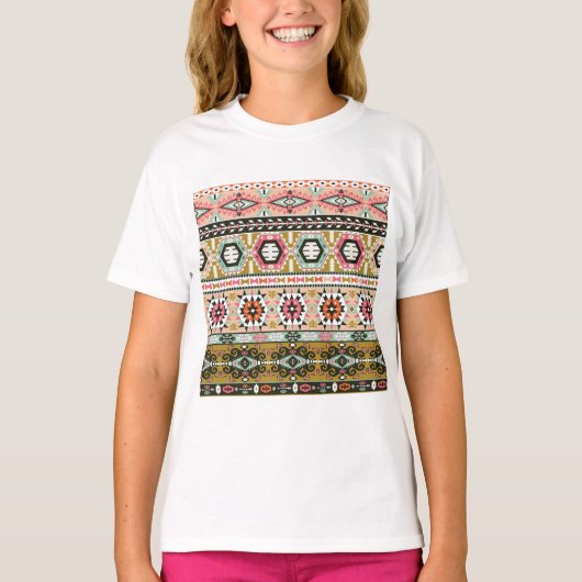 Kleurrijke Tribal Aztec Patroon Boho Geometrisch T-shirt (Voorkant)
