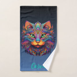 Kleurrijke Tribal Cat - Gepersonaliseerde Vibrant Bad Handdoek