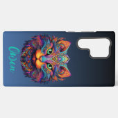 Kleurrijke Tribal Cat met aangepaste naam Samsung Galaxy Hoesje (Achterkant horizontaal)