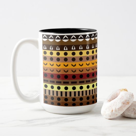 Kleurrijke Tribal Deco Art Patroon Tweekleurige Koffiemok (Met donut)