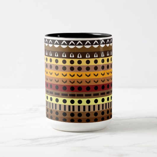 Kleurrijke Tribal Deco Art Patroon Tweekleurige Koffiemok (Center)