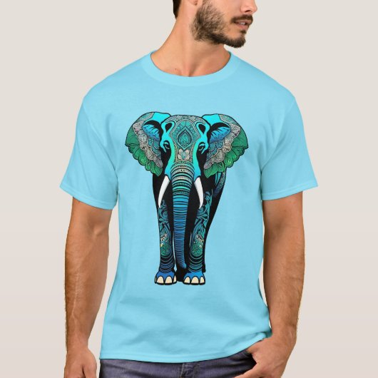 Kleurrijke Tribal Elephant - Artistic Wildlife T-shirt (Voorkant)