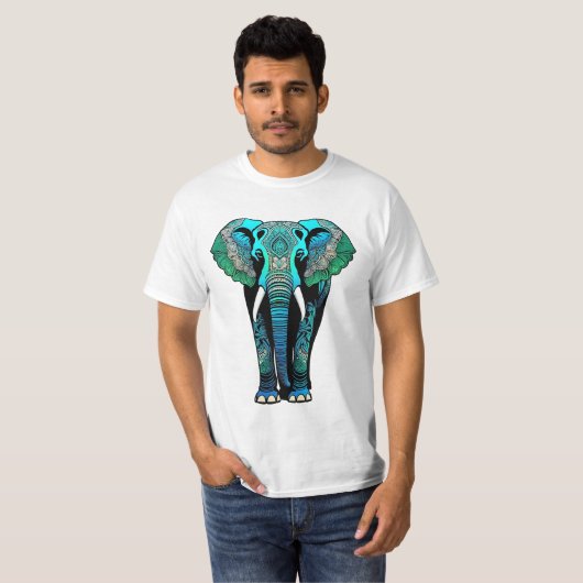 Kleurrijke Tribal Elephant - Artistic Wildlife T-shirt (Voorkant volledig)