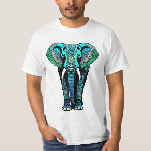 Kleurrijke Tribal Elephant - Artistic Wildlife T-shirt (Voorkant)