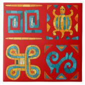 Kleurrijke Tribal Mozaïek Kunst Tegeltje (Voorkant)