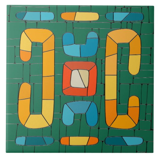 Kleurrijke Tribal Mozaïek Kunst Tegeltje (Voorkant)