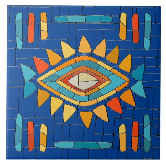 Kleurrijke Tribal Mozaïek Kunst Tegeltje (Voorkant)