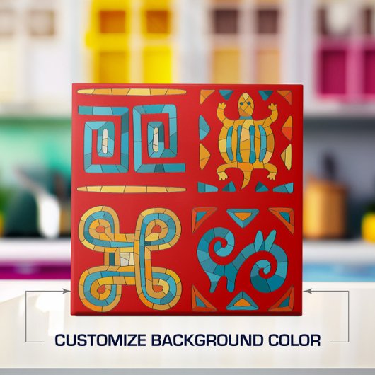 Kleurrijke Tribal Mozaïek Kunst Tegeltje