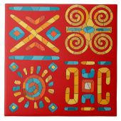 Kleurrijke Tribal Mozaïek Kunst Tegeltje (Voorkant)