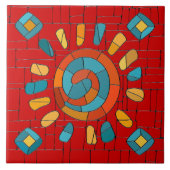 Kleurrijke Tribal Mozaïek Zon Tegeltje (Voorkant)