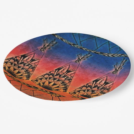 Kleurrijke Tribal Teepees Art Boho Design Papieren Bordje (Gekanteld)
