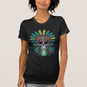 Kleurrijke Tribale Schedel Kunst met Regenboog T-shirt