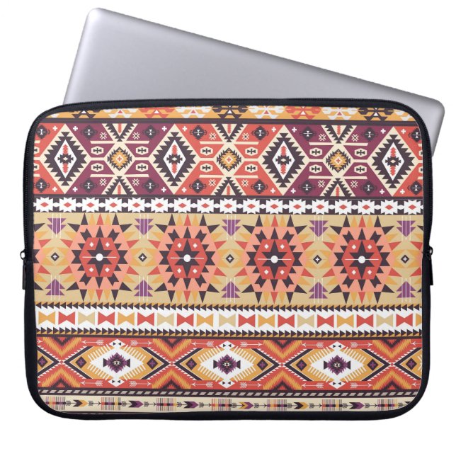 Kleurrijke tribale stijl, levendig naadloos patroo laptop sleeve (Voorkant)