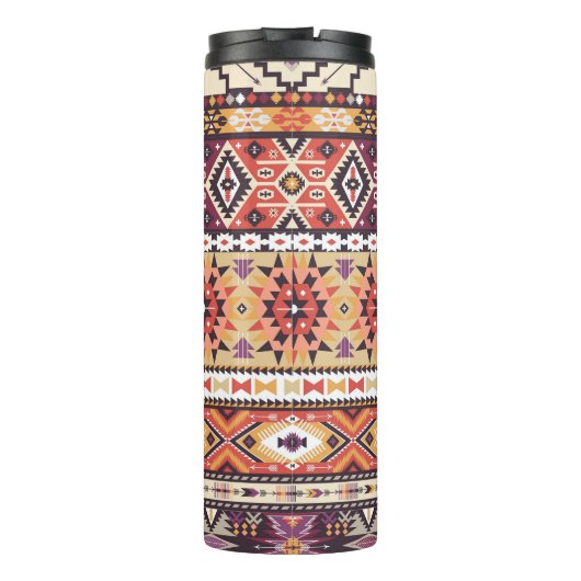 Kleurrijke tribale stijl, levendig naadloos patroo thermosbeker (Achterkant)