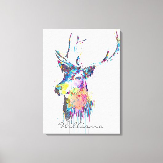 kleurrijke trillende waterverven splatters hert ko canvas afdruk (Voorkant)