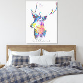 kleurrijke trillende waterverven splatters hert ko canvas afdruk (Insitu (Slaapkamer))