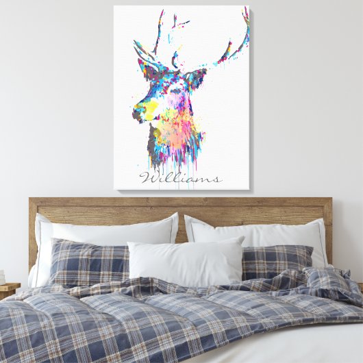 kleurrijke trillende waterverven splatters hert ko canvas afdruk (Insitu (Slaapkamer))