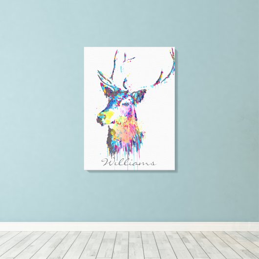 kleurrijke trillende waterverven splatters hert ko canvas afdruk (Insitu (Houten vloer))