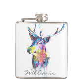 kleurrijke trillende waterverven splatters hert ko heupfles (Voorkant)