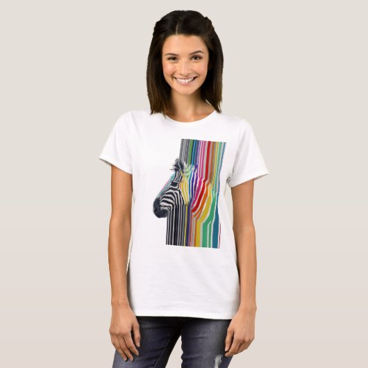 Kleurrijke trilstrips voor Zebra T-shirt (Voorkant volledig)