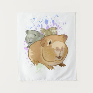 Kleurrijke Trio Cavia's Regenboog Verfspatten Wandkleed
