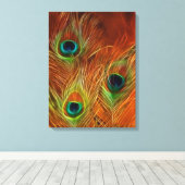 Kleurrijke trio pauwenveren verpakt canvas (Insitu (Houten vloer))