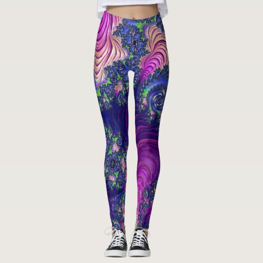 Kleurrijke Trippy Boho Jewel Tone Regenboog Fracta Leggings (Voorkant)