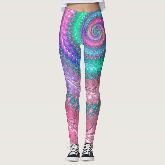 Kleurrijke Trippy Funky Jewel Tone Spiral Fractal Leggings (Voorkant)