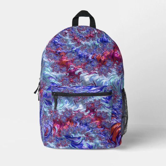 Kleurrijke Trippy Groovy Digitale Abstracte Fracta Bedrukte Rugzak (Voorkant)