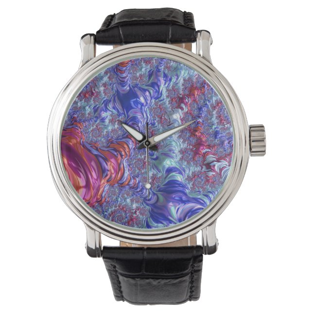 Kleurrijke Trippy Groovy Digitale Abstracte Fracta Horloge (Voorkant)