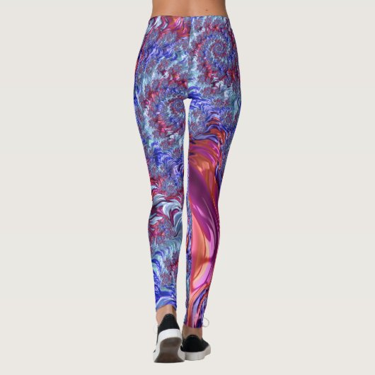 Kleurrijke Trippy Groovy Digitale Abstracte Fracta Leggings (Achterkant)