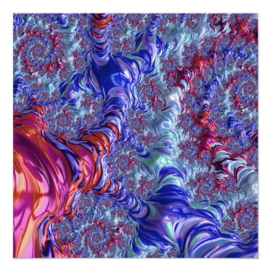 Kleurrijke Trippy Groovy Digitale Abstracte Fracta Poster (Voorkant)