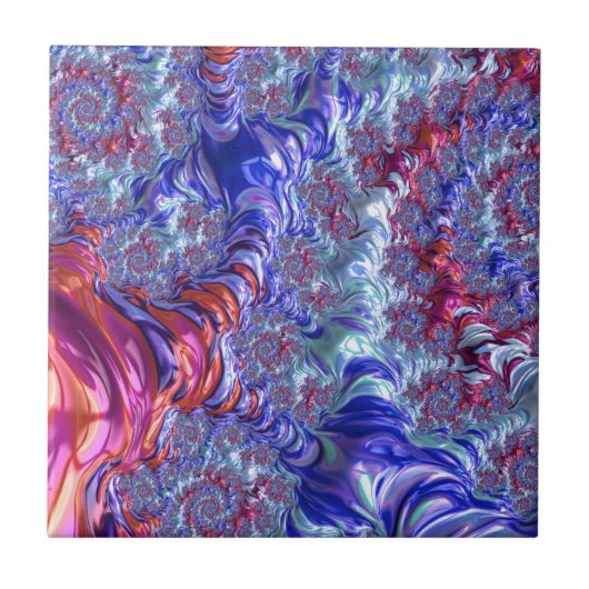 Kleurrijke Trippy Groovy Digitale Abstracte Fracta Tegeltje (Voorkant)