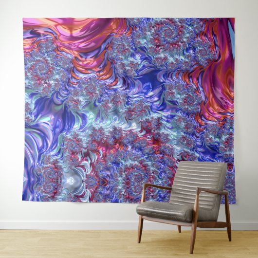 Kleurrijke Trippy Groovy Digitale Abstracte Fracta Wandkleed (In Situ (horizontaal))