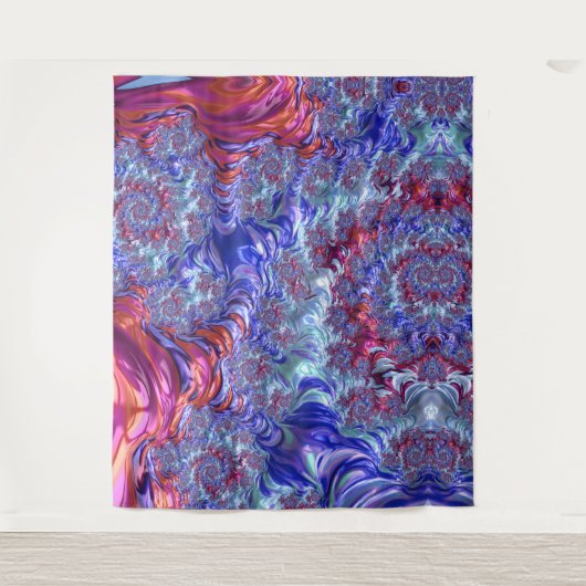 Kleurrijke Trippy Groovy Digitale Abstracte Fracta Wandkleed (Voorkant)