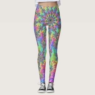 Kleurrijke Trippy Levendige Groovy Fractal Uitbars Leggings