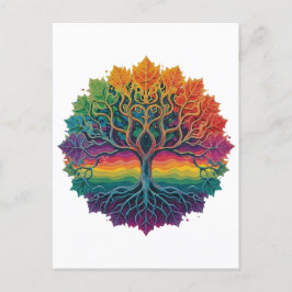 Kleurrijke trippy regenboogboom briefkaart