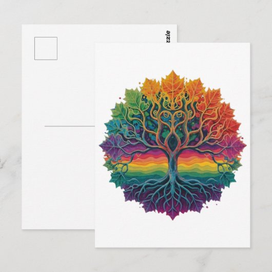 Kleurrijke trippy regenboogboom briefkaart (Voorkant / Achterkant)