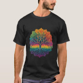Kleurrijke trippy regenboogboom t-shirt (Voorkant)