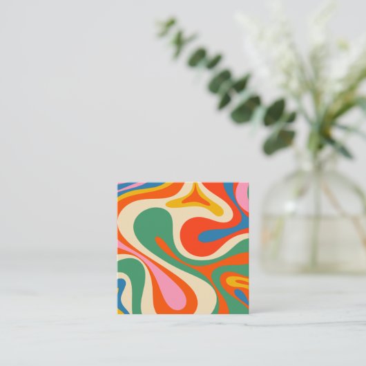 Kleurrijke Trippy Retro Mod Swirl Vierkante Visitekaartje (Staand voorkant)