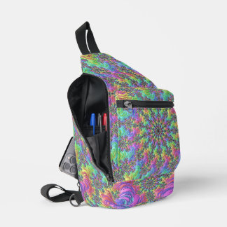 Kleurrijke Trippy Vibrant Groovy Fractal Burst Sling Bag