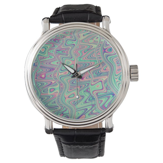 Kleurrijke Trippy Zure Reis Digitale Abstracte Kun Horloge (Voorkant)