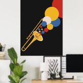 Kleurrijke Trombone Kunst | Bauhaus Jazz Print (Thuiskantoor)