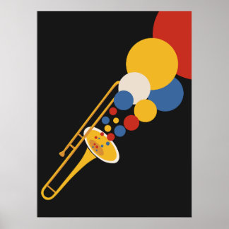 Kleurrijke Trombone Kunst | Bauhaus Jazz Print