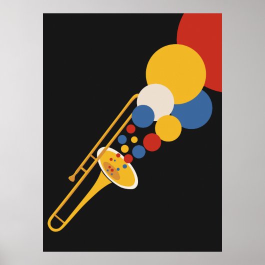 Kleurrijke Trombone Kunst | Bauhaus Jazz Print (Voorkant)