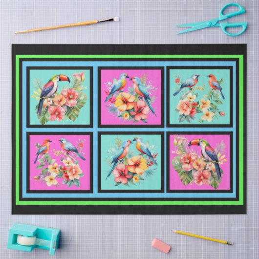 Kleurrijke Tropical Birds Tegel Patroon Decoupage Tissuepapier (Craft)