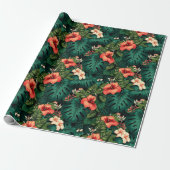 Kleurrijke Tropical Paradise Hawaii Aloha Bloemen Cadeaupapier (Uitgerold)