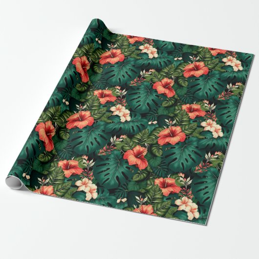 Kleurrijke Tropical Paradise Hawaii Aloha Bloemen Cadeaupapier (Uitgerold)
