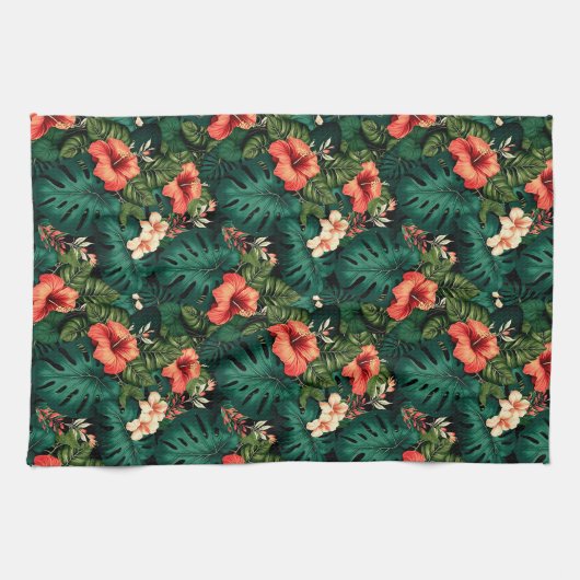 Kleurrijke Tropical Paradise Hawaii Aloha Bloemen Theedoek (Horizontaal)