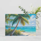 Kleurrijke Tropical Paradise Zee & Palmbomen Feestdagenkaart (Staand voorkant)